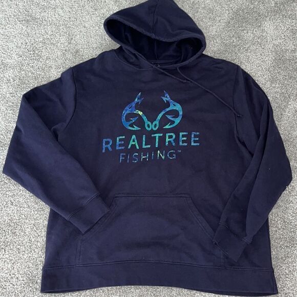 Navy Blue Realtree Fishing Fish Hoodie hooded Sweatshirt boating sailing sweater - Picture 1 of 3